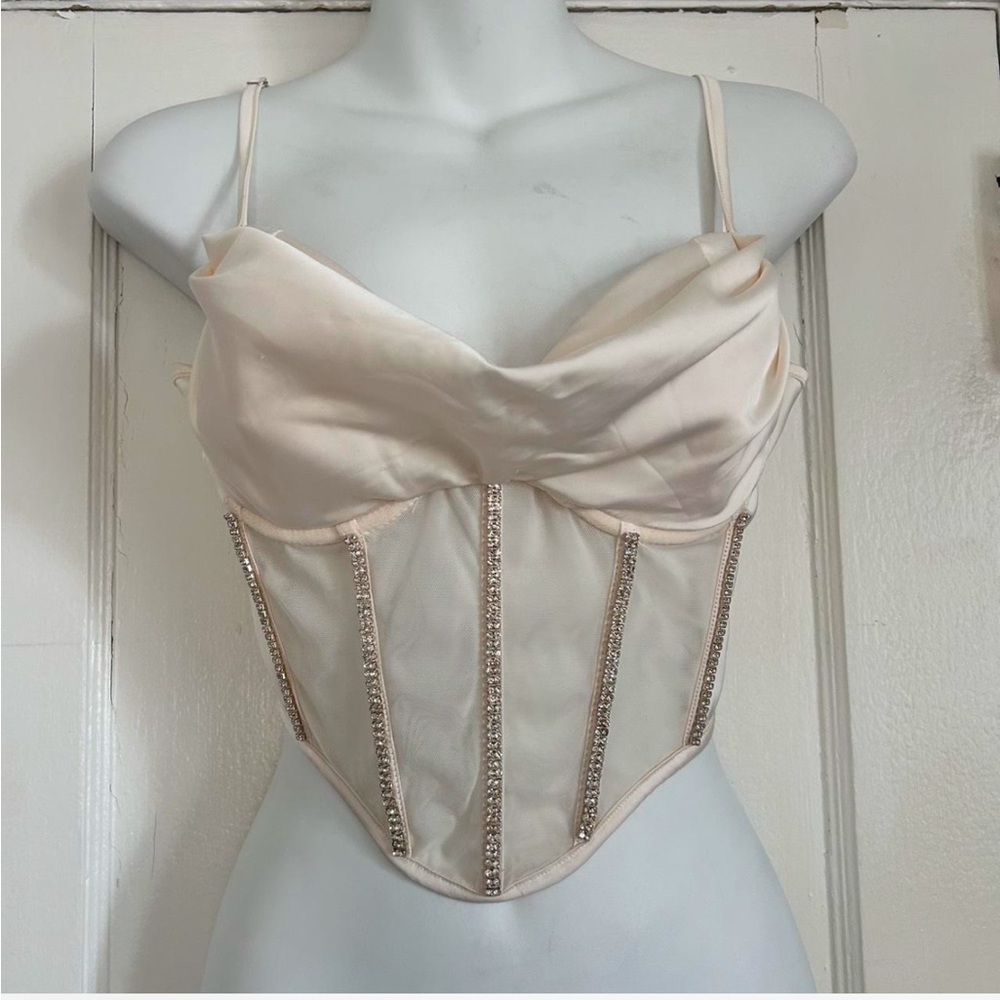 Oh Polly Cream Corset with Rhinestone Details